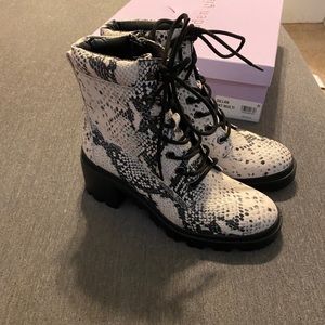 Madden girl snake print combat boots. New in box